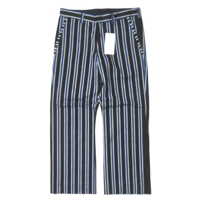 新品 KUON クオン 20AW 日本製 TRIMMED TROUSERS 裂き織りストライプトラウザーズパンツ 2002-PT0708 M BLACK/BLUE レジメンタル トリム ボトムス g2880