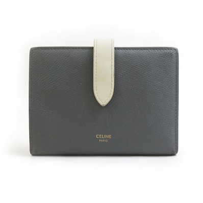 セリーヌ CELINE 二つ折り財布 ミディアムストラップウォレット レザー グレー×アイボリー レディース【中古】 h31246a