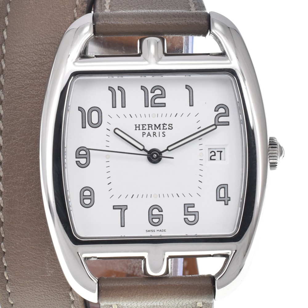 エルメス HERMES CT1.710 ケープコッド デイト ドゥブルトゥール ホワイト クォーツ ユニセックス 美品 腕時計 E#147154