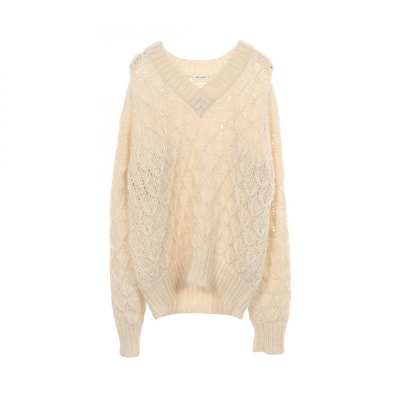 サンローランパリ SAINT LAURENT PARIS Vネック ニット 衣料品 トップス ウール モヘヤ / アルパカ レディース ホワイト系 626948 【中古】