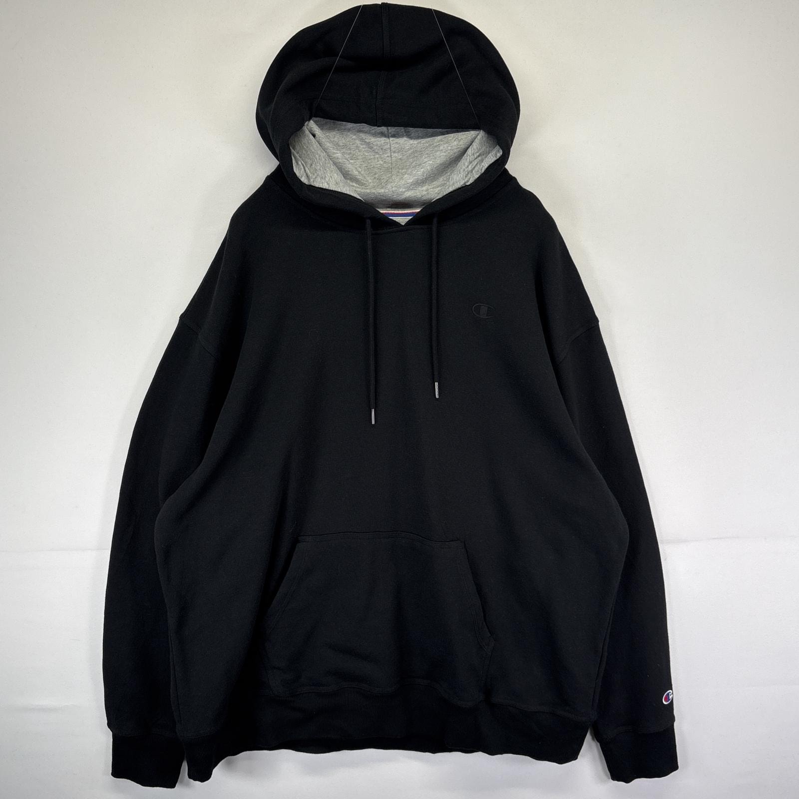 古着 チャンピオン Champion パーカー スウェット 大きいサイズ プルオーバー  ワンポイントロゴ 2XL  ブラック メンズ