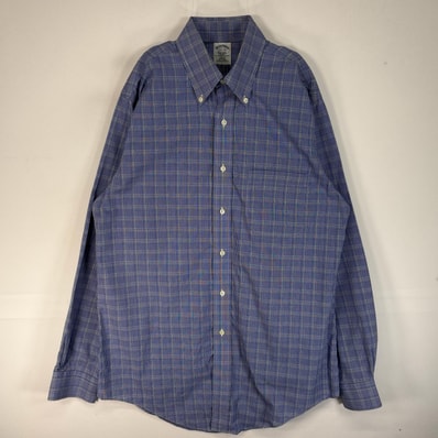 古着 ブルックスブラザーズ Brooks Brothers 長袖シャツ チェック SLIM FIT 胸ポケ M ブルー系 マルチカラー メンズ