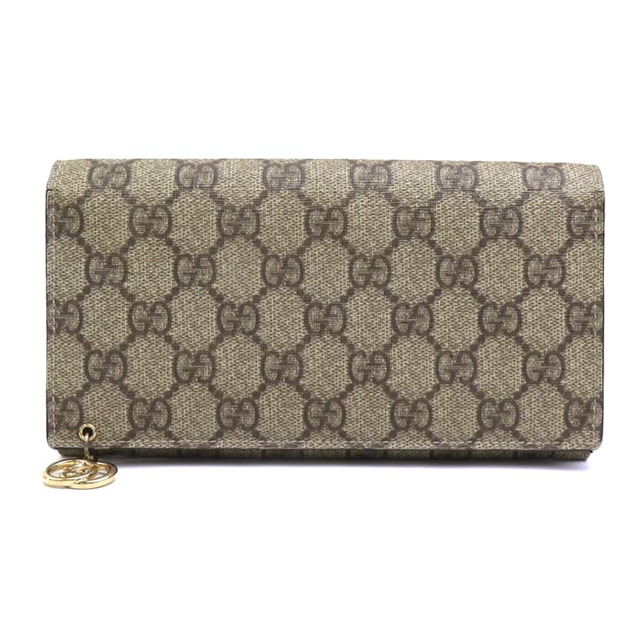 グッチ GUCCI 二つ折り長財布 GGスプリームキャンバス ブラウン ゴールド ユニセックス 212109【中古】 e62444a