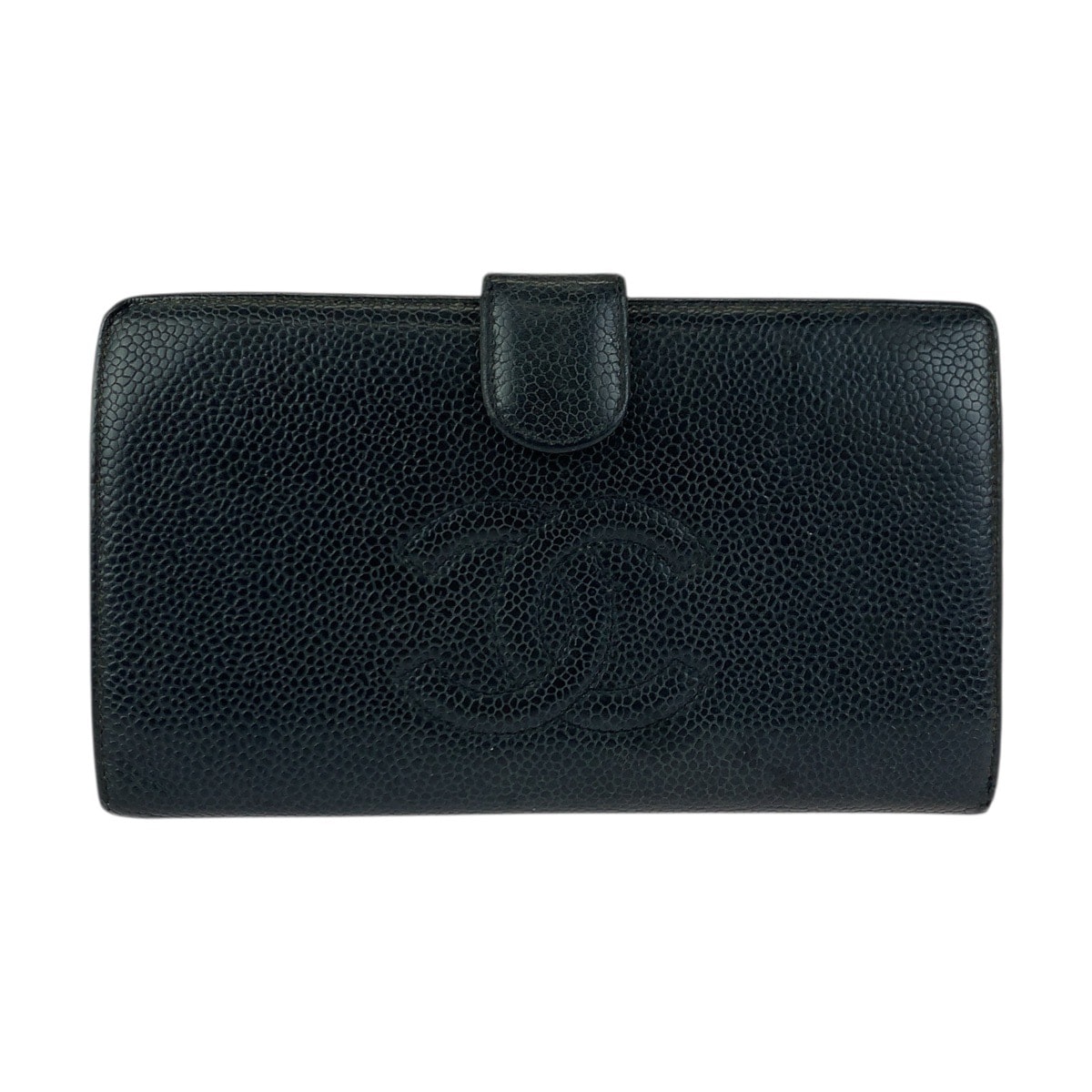 CHANEL シャネル ヴィンテージ ココマーク がま口 ブラック 黒 ゴールド金具 レザー 長財布 ロングウォレット 601425 【中古】