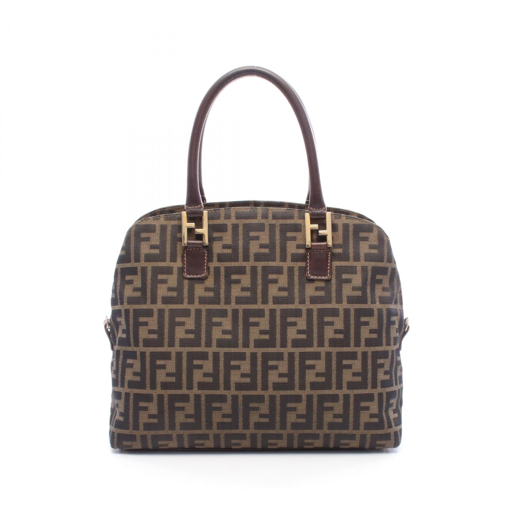 フェンディ FENDI ズッカ ハンドバッグ バッグ キャンバス レザー レディース ブラウン系 14968 【中古】