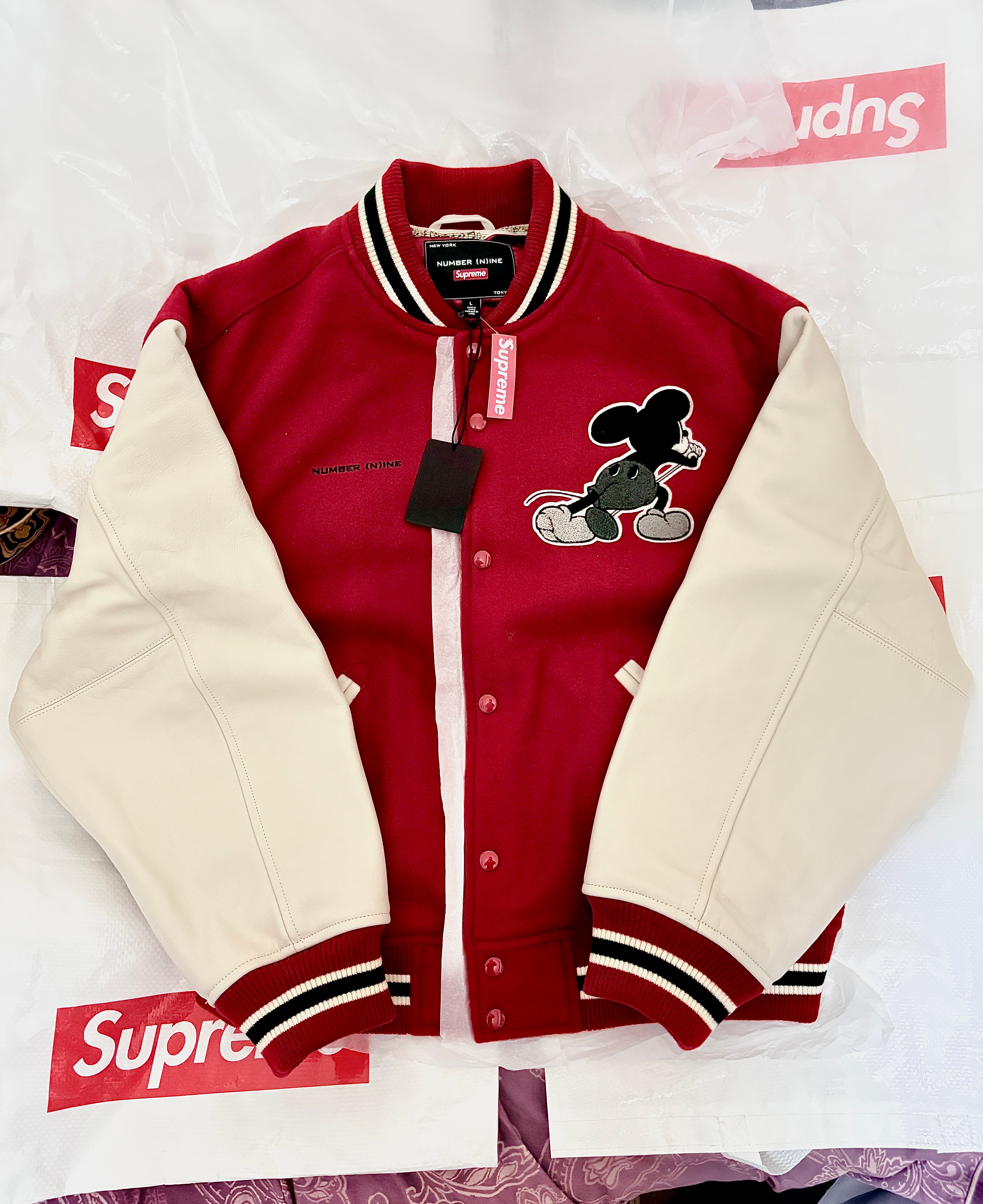 Supreme x Number (N)ine x Mickey Mouse Varsity Jacket "Red"