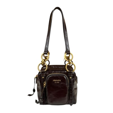 プラダ ダングルトップハンドルミニバッグ ショルダーバッグ レザー 1BB137 ブラウン レディース PRADA 中古