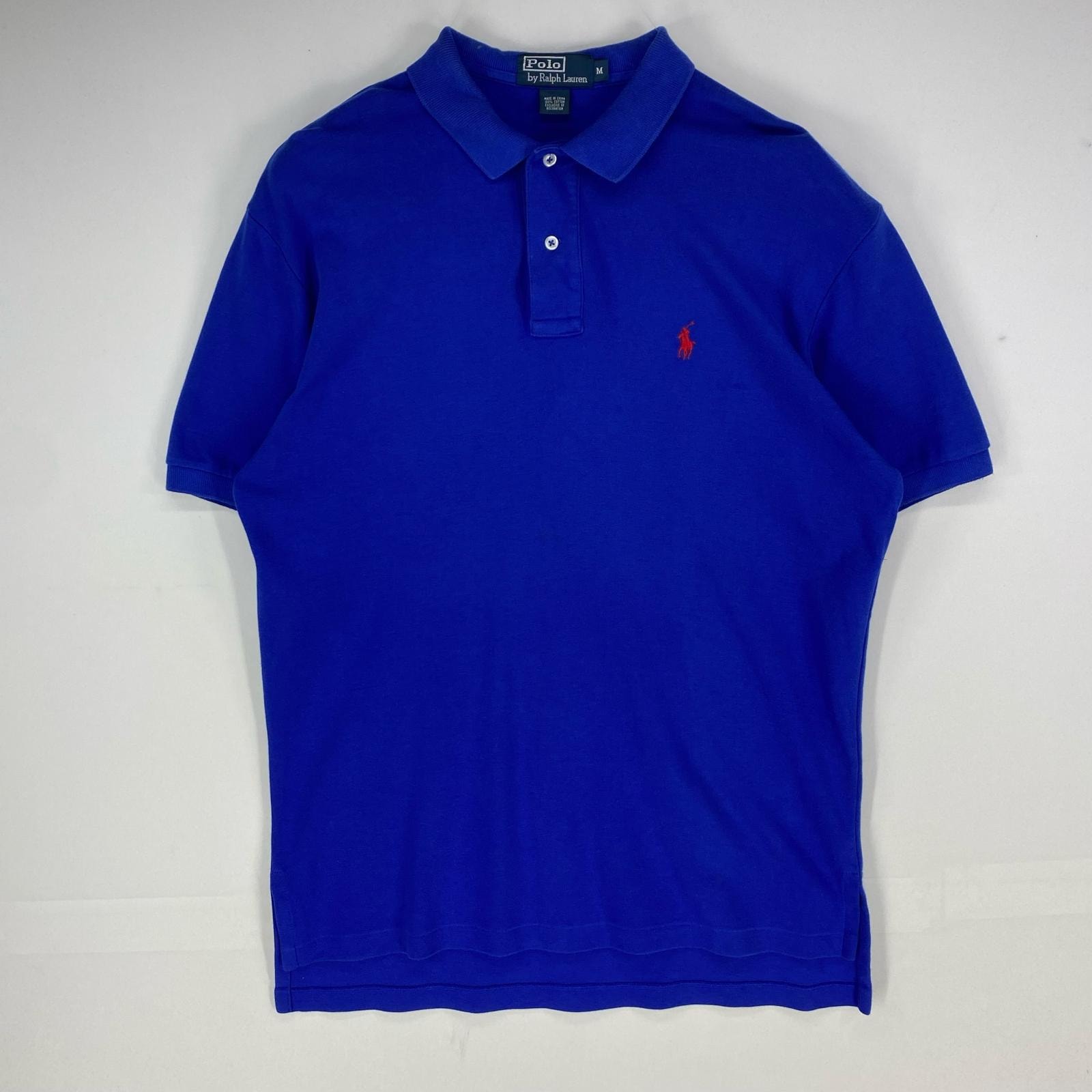 古着 ポロバイラルフローレン Polo by Ralph Lauren 半袖シャツ ワンポイント ロゴ刺繍 ポロシャツ M  ブルー系 メンズ