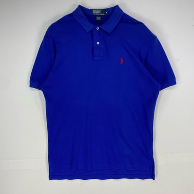 古着 ポロバイラルフローレン Polo by Ralph Lauren 半袖シャツ ワンポイント ロゴ刺繍 ポロシャツ M ブルー系 メンズ