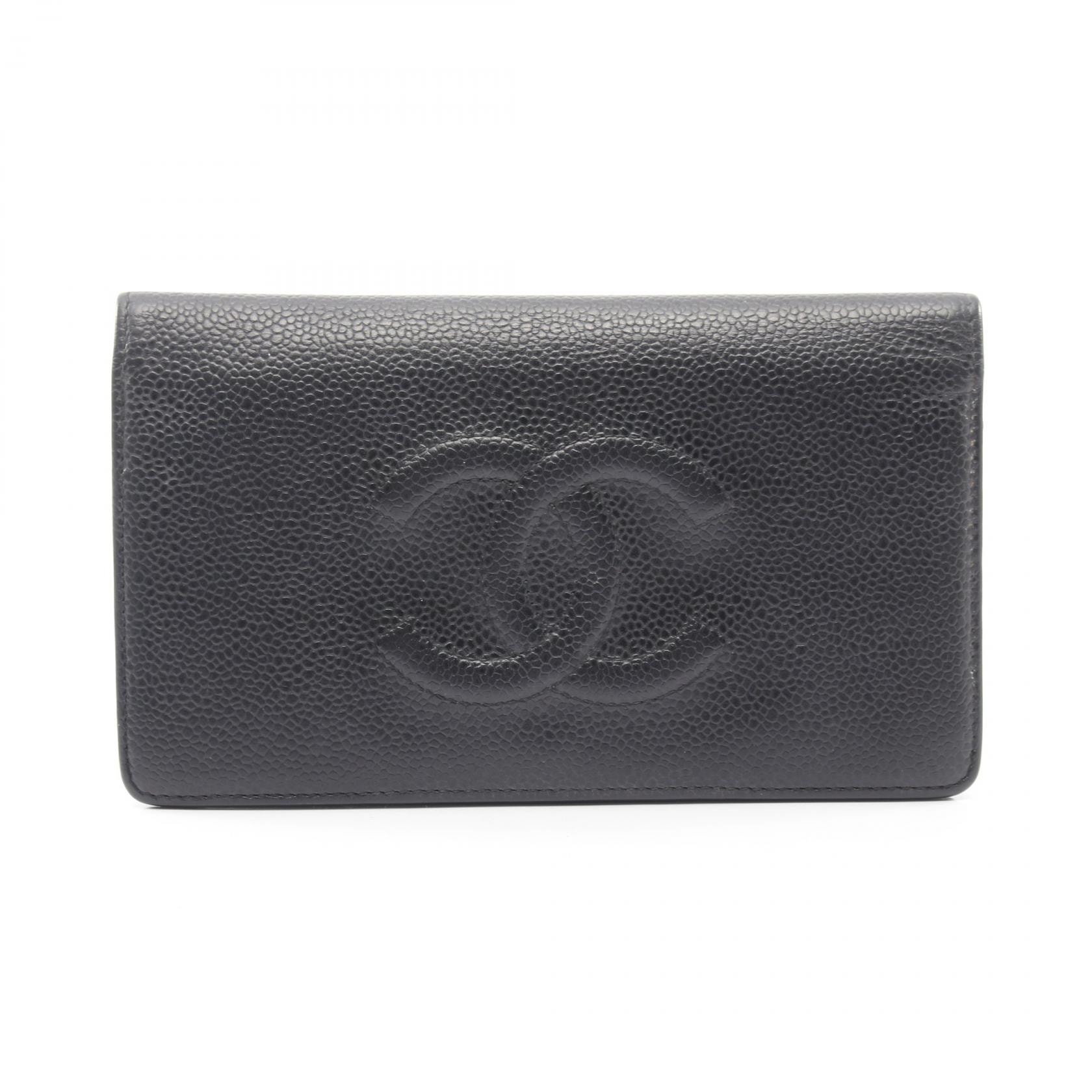 シャネル CHANEL ココマーク 二つ折長財布 二つ折り長財布 財布 キャビアスキン(グレインドカーフ) レディース ブラック系 【中古】