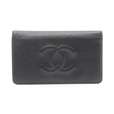 シャネル CHANEL ココマーク 二つ折長財布 二つ折り長財布 財布 キャビアスキン(グレインドカーフ) レディース ブラック系 【中古】