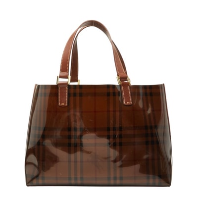 バーバリー ノバチェック ビニールトートバッグ ブラウン PVC レザー レディース BURBERRY 中古