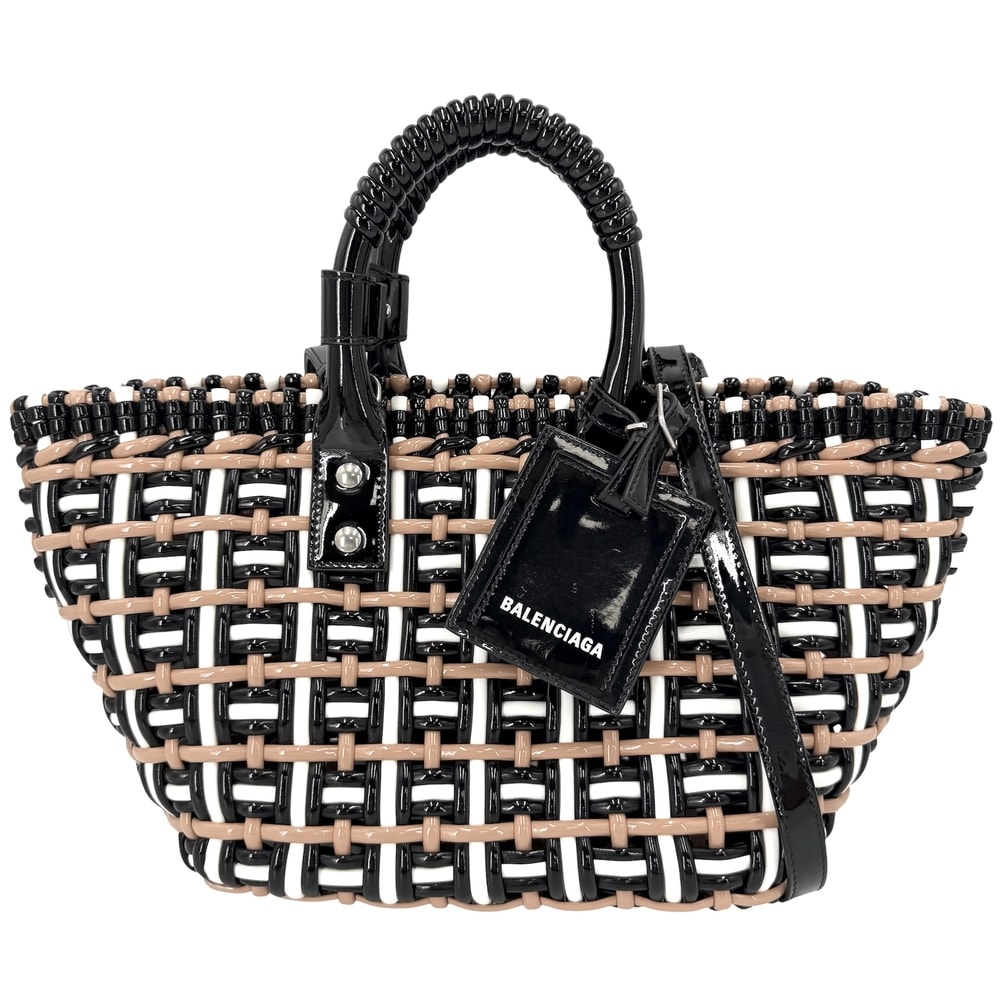 BALENCIAGA バレンシアガ 2WAY ビストロXS ハンドバッグ ショルダーバッグ 肩掛け 斜め掛け 671342 エナメル ブラック 黒 ベージュ シルバー金具 レディース【中古品】