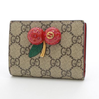 GUCCI Cherry GG Supreme Canvas Card Case