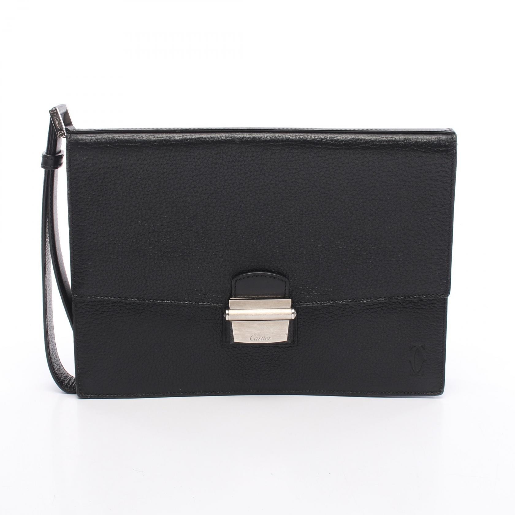 カルティエ CARTIER パシャ セカンドバッグ クラッチバッグ バッグ レザー メンズ ブラック系 【中古】