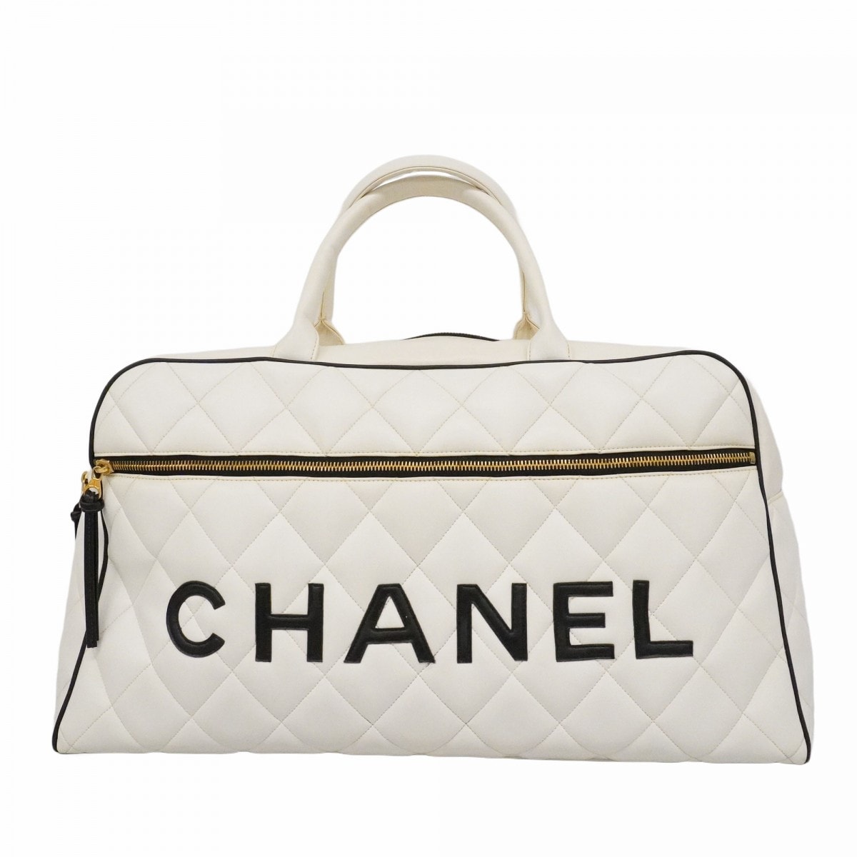 【6dd4088-k】シャネル ボストンバッグ マトラッセ ラムスキン ホワイト ゴールド金具【中古】レディース