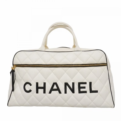 【6dd4088-k】シャネル ボストンバッグ マトラッセ ラムスキン ホワイト ゴールド金具【中古】レディース