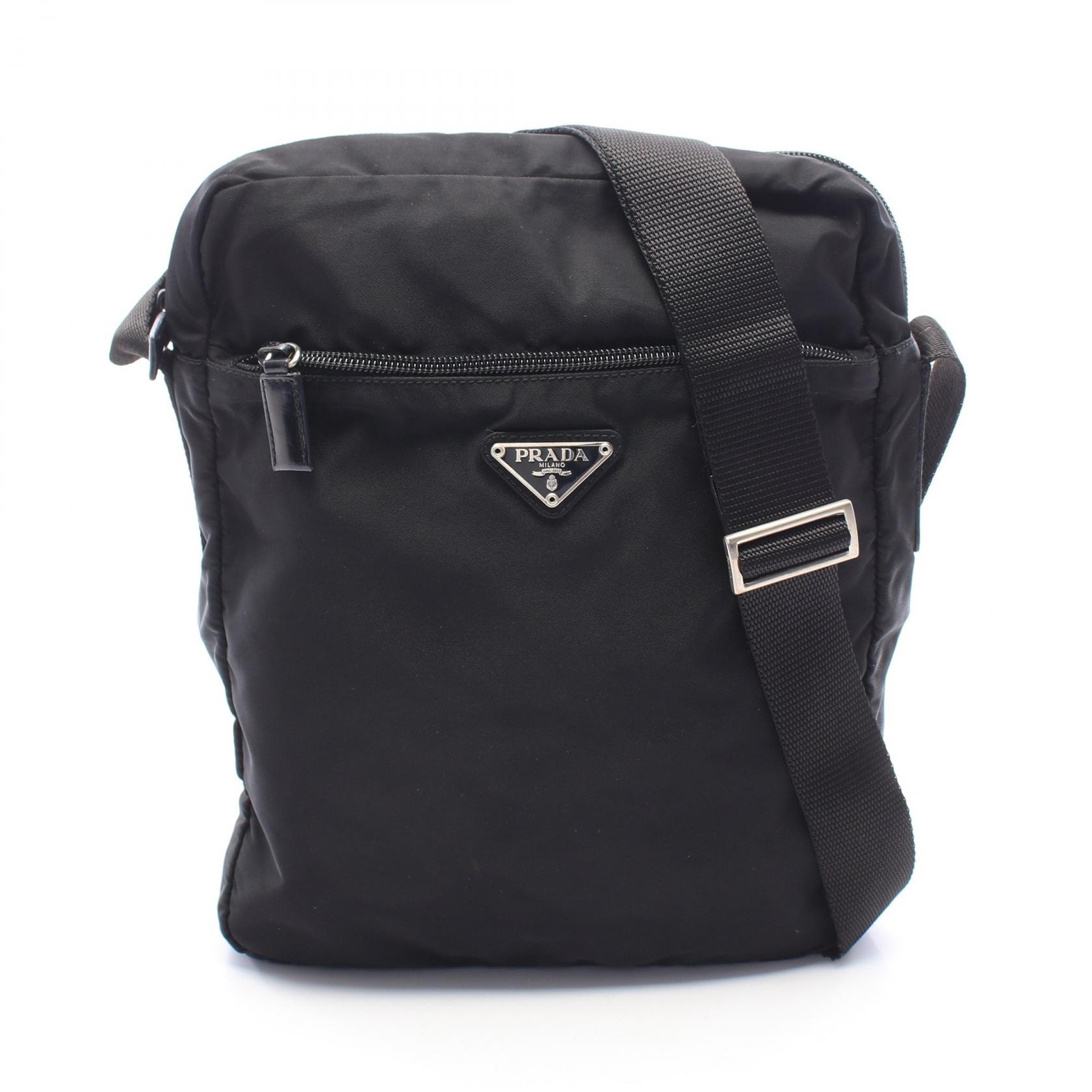 プラダ PRADA トライアングルロゴ ショルダーバッグ バッグ ナイロン レザー レディース ブラック系 【中古】