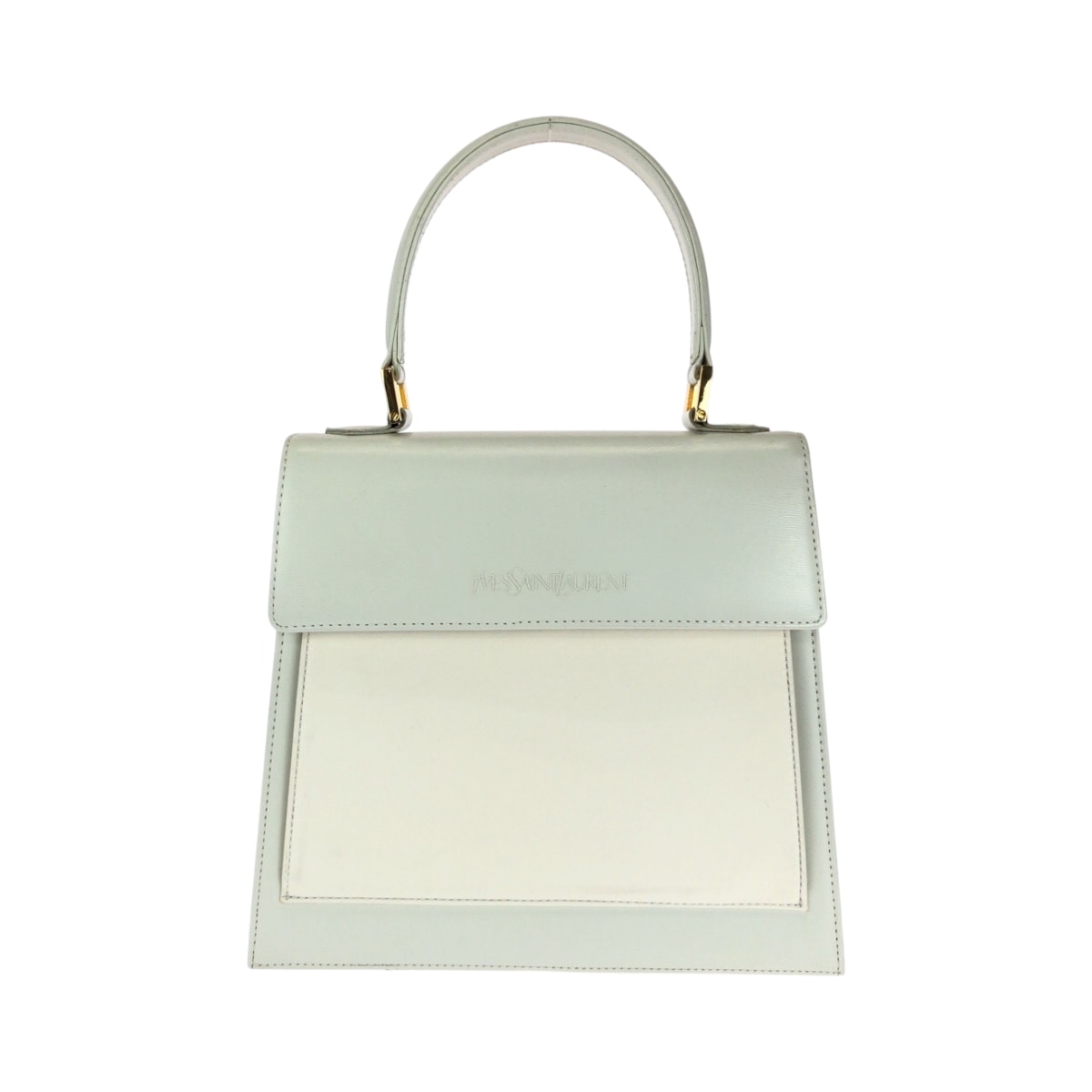 美品 YVES SAINT LAURENT イヴ サンローラン ヴィンテージ YSL ホワイト アイボリー ゴールド金具 レザー ハンドバッグ 411475 【中古】