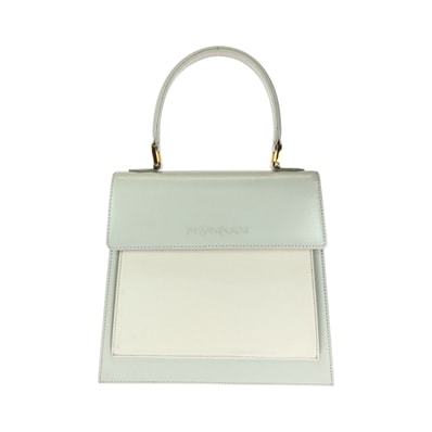 美品 YVES SAINT LAURENT イヴ サンローラン ヴィンテージ YSL ホワイト アイボリー ゴールド金具 レザー ハンドバッグ 411475 【中古】