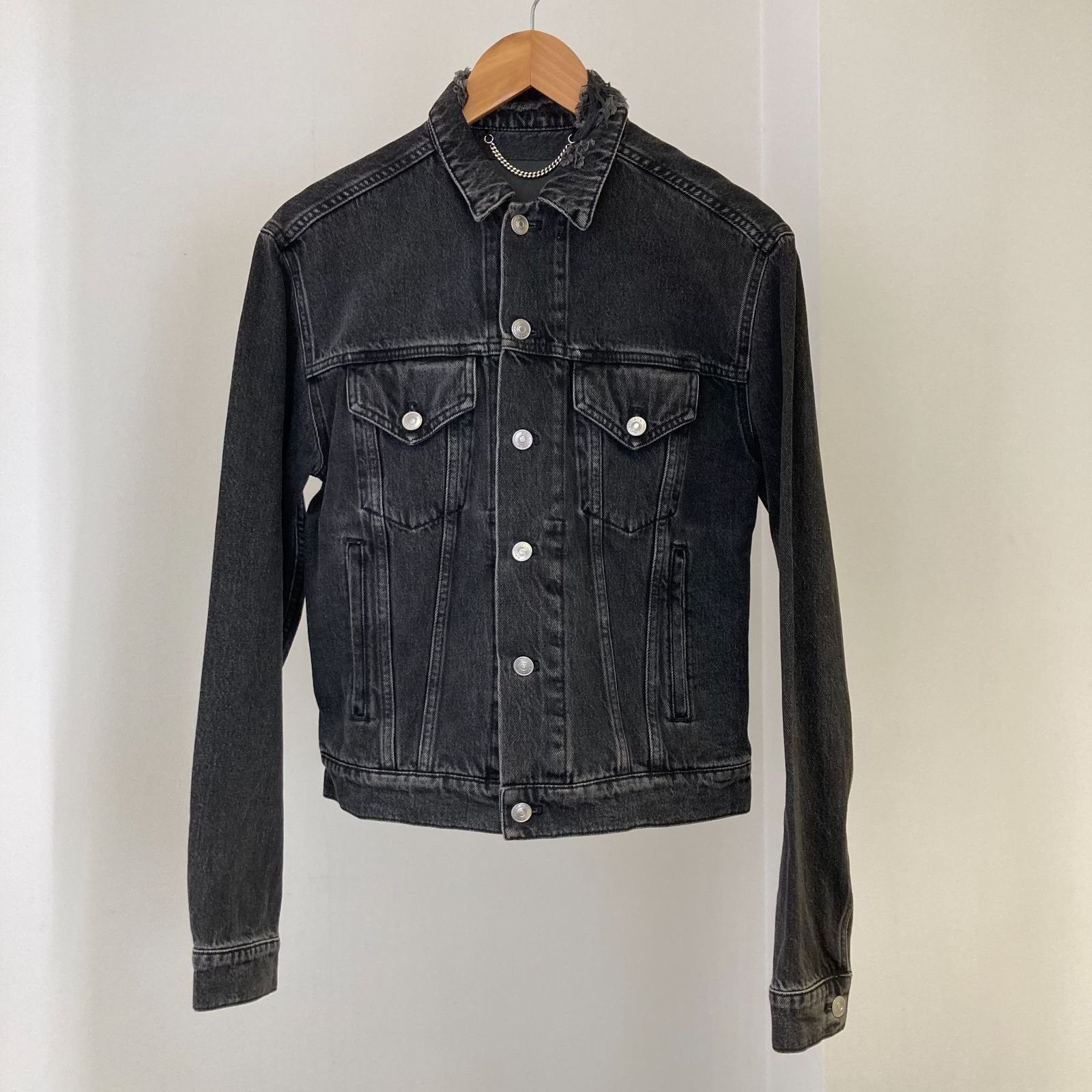 BALENCIAGA(バレンシアガ) 18SS シンンナーズ バック刺繍 489847 サイズ44 ダメージ加工 デニム ジャケット ブラック