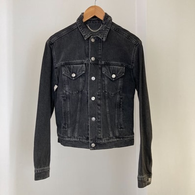 BALENCIAGA(バレンシアガ) 18SS シンンナーズ バック刺繍 489847 サイズ44 ダメージ加工 デニム ジャケット ブラック