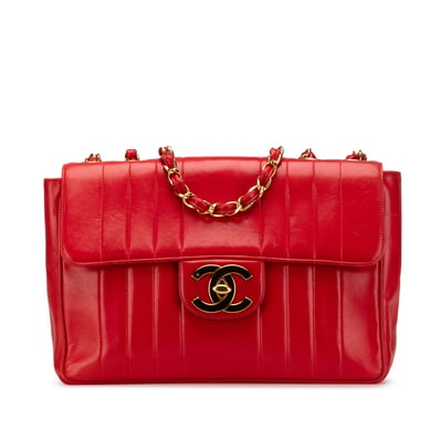 シャネル マドモアゼル ココマーク チェーン ショルダーバッグ ハンドバッグ レッド ラムスキン レディース CHANEL 【中古】
