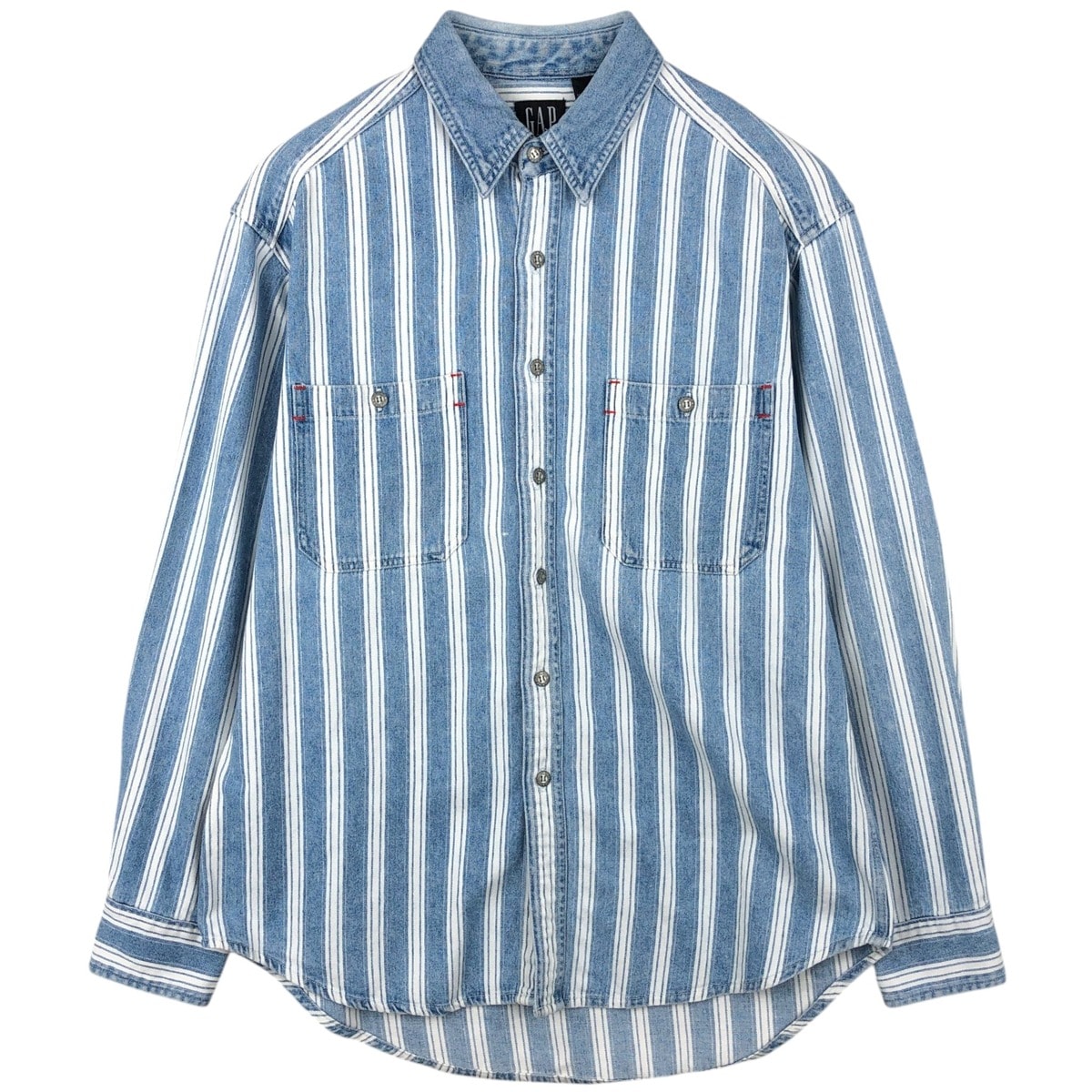 古着 90年代 ギャップ GAP DENIM オールドギャップ ストライプ柄 長袖 デニムシャツ メンズM相当 ヴィンテージ/eaa646656