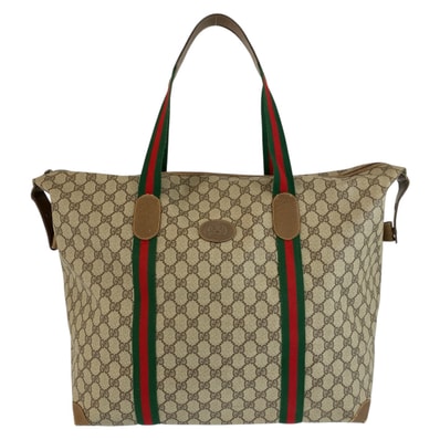 GUCCI グッチ ヴィンテージ シェリーライン ベージュ ブラウン GGスプリームキャンバス レザー/ ボストンバッグ トートバッグ 604661 【中古】