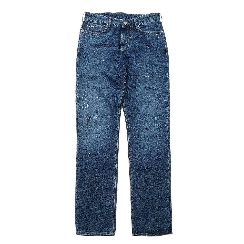 ■美品■2024年製■Emporio Armani エンポリオ・アルマーニ デニムパンツ サイズW29/L32 ペイント加工 ストレッチ テーパード ジーンズ ブランド古着【中古】20260501/RA9118