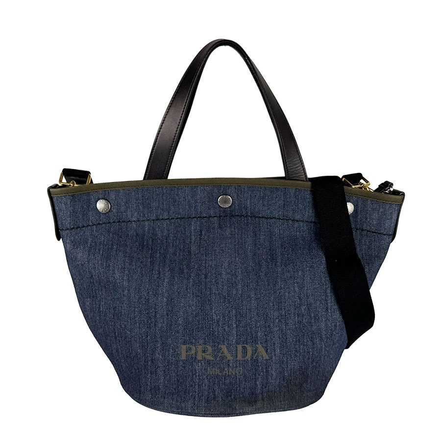 プラダ PRADA ハンドバッグ ショルダーバッグ デニム/レザー デニムブルー/カーキ/ブラック レディース 1BG244【中古】 z11088