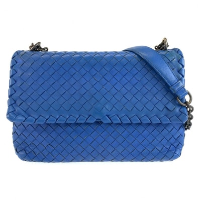 美品 BOTTEGAVENETA ボッテガヴェネタ イントレチャート オリンピア ブルー レザー チェーンショルダーバッグ 1-0292464 【中古】