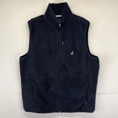 古着 ノーティカ NAUTICA フリースベスト 大きいサイズ ボア フルジップ 胸ポケット ワンポイントロゴ XL ネイビー メンズ