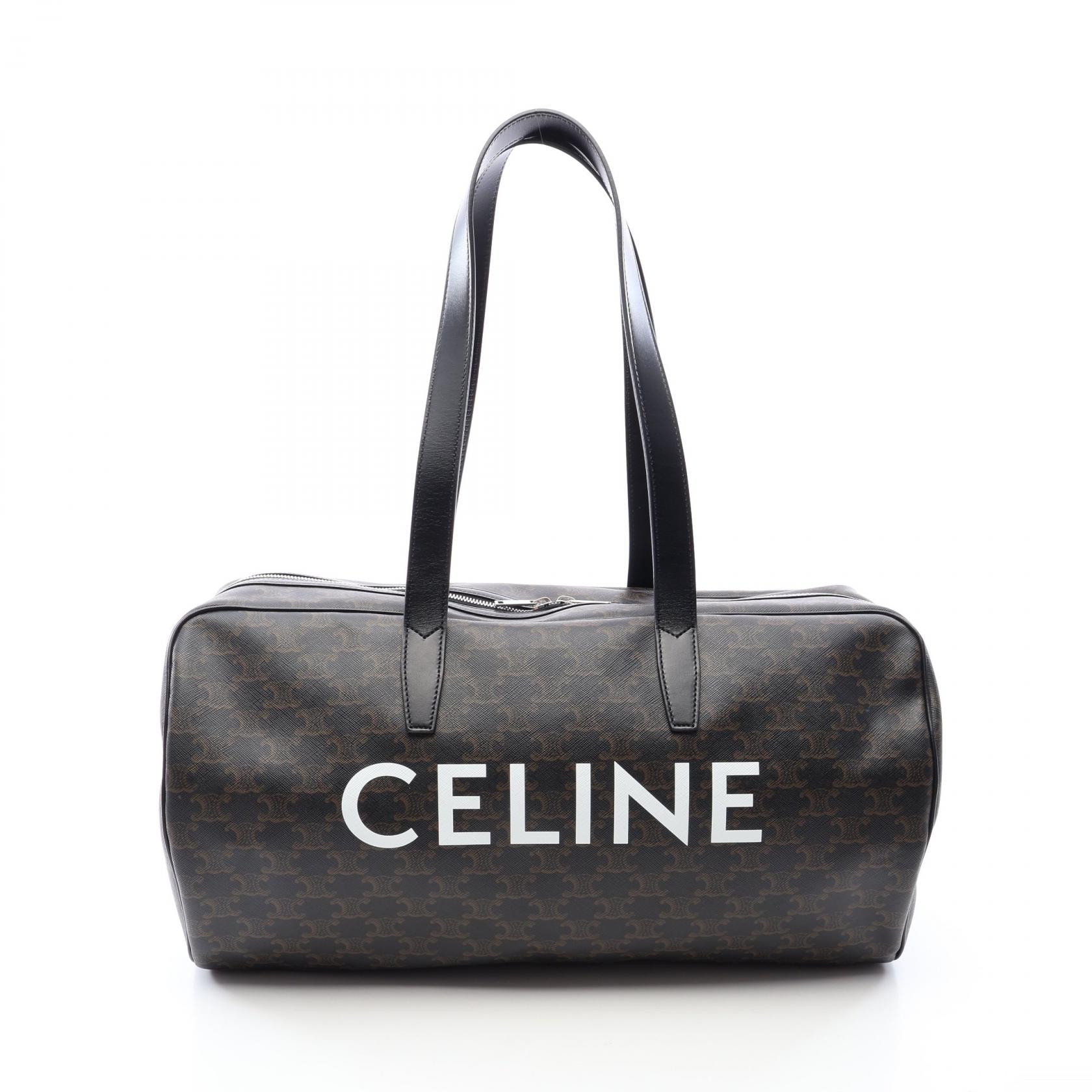 セリーヌ CELINE トリオンフ ダッフルバッグ ボストンバッグ バッグ PVCコーティングキャンバス レザー メンズ レディース ブラック系 / ブラウン系 / ホワイト系 【中古】