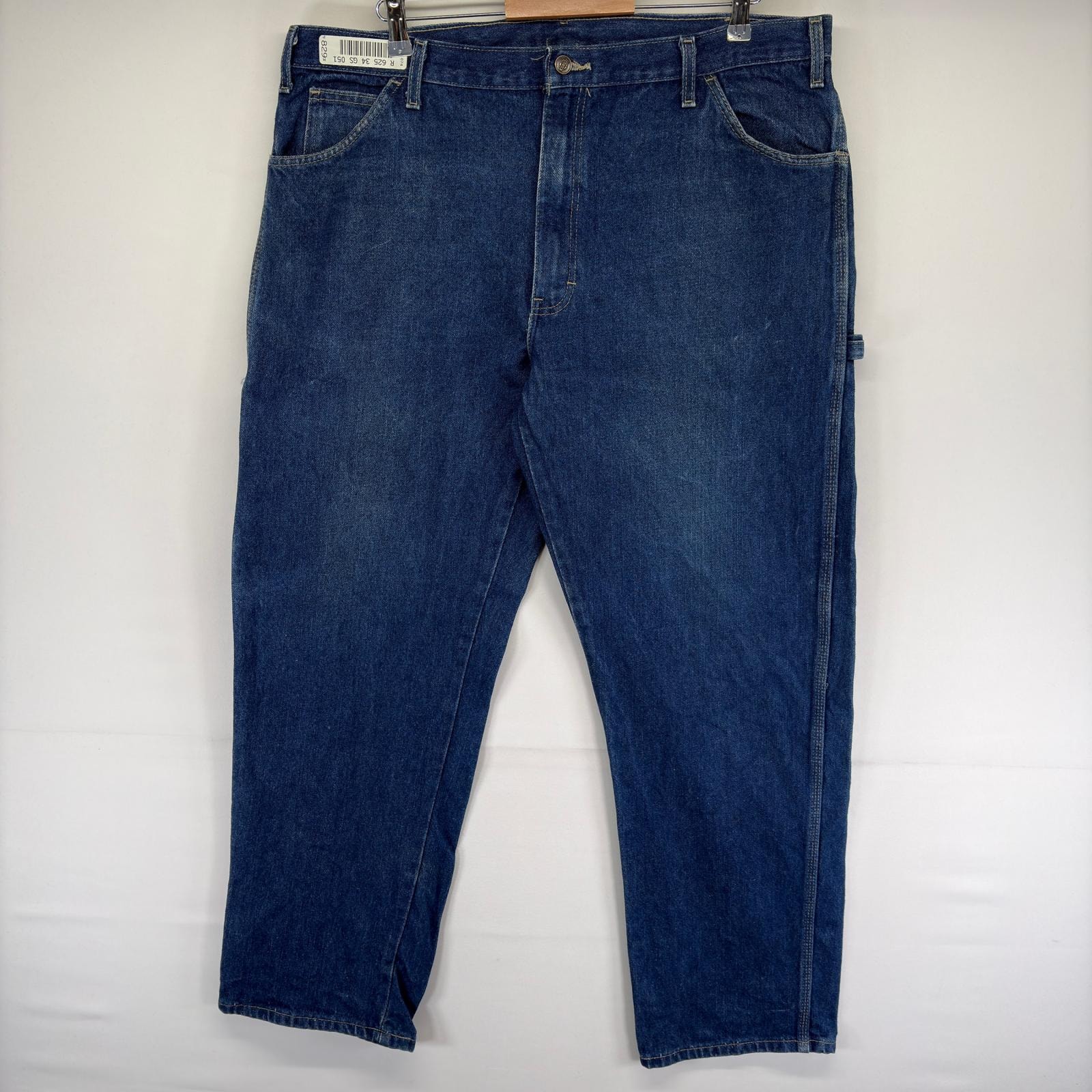 古着 ディッキーズ Dickies デニム パンツ ペインター ワンポイント ジップ ハンマーループ スパナポケット w40 L32  ブルー系 メンズ