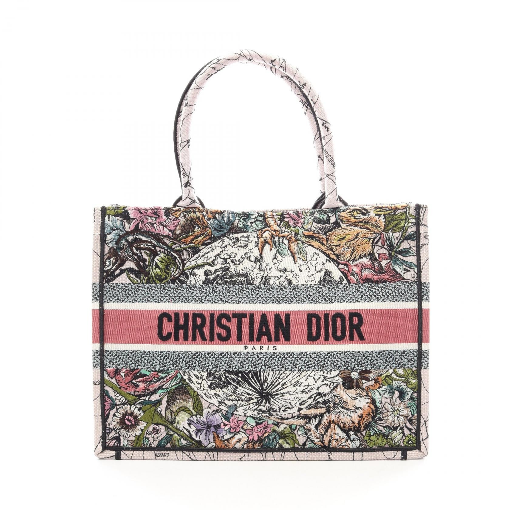 ディオール Dior BOOK TOTE ブックトート ミディアム トートバッグ バッグ キャンバス レディース ピンク系 / マルチカラー 【中古】