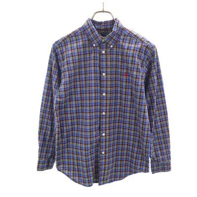 RALPH LAUREN ラルフローレン チェック柄 長袖 ボタンダウンシャツ L ブルー