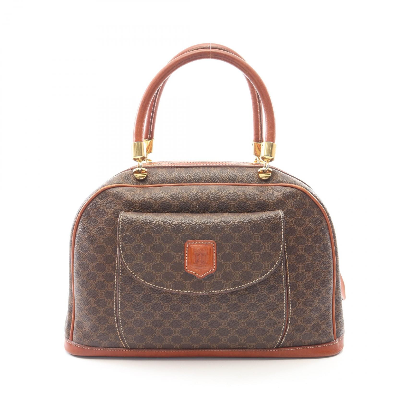 セリーヌ CELINE マカダム ハンドバッグ バッグ PVCコーティングキャンバス レザー レディース ブラウン系 【中古】