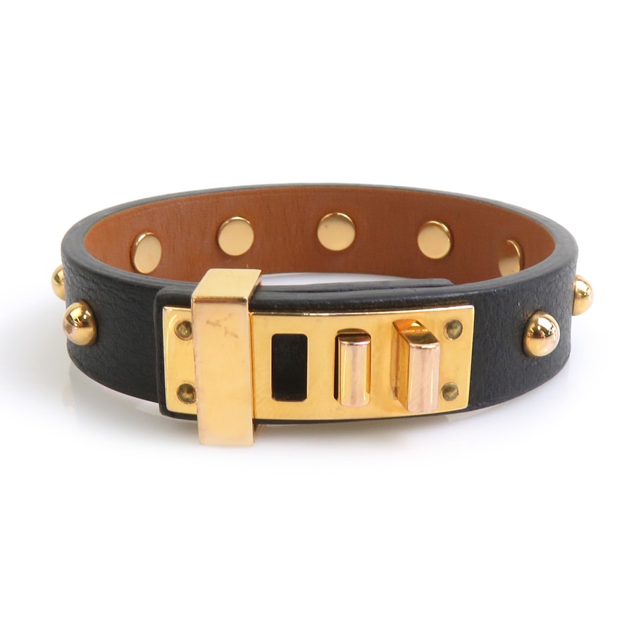 エルメス HERMES ブレスレット ミニドッグ クルーロン レザー/メタル ブラック レディース【中古】 h32604a