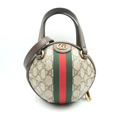 GUCCI(グッチ)オフィディア GGスプリーム ボール型 2WAY ハンドバッグ ショルダーバッグ ウェブストライプ ブラウン 574794【中古】