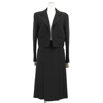 CHANEL シャネル セットアップ サイズ 40 レディース P51350/P51351 ジャケット スカート シルク100% クロップド ロゴ COCOマーク チャーム バックファスナー ブラック 黒 フランス製 カール・ラガーフェルド期