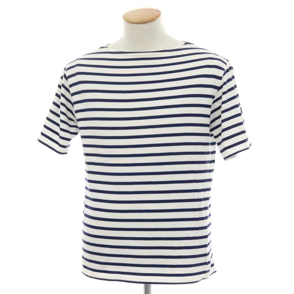 【中古】セントジェームス SAINT JAMES コットン ボーダー ボートネック 半袖Tシャツ ホワイトxネイビー【サイズ4】【メンズ】