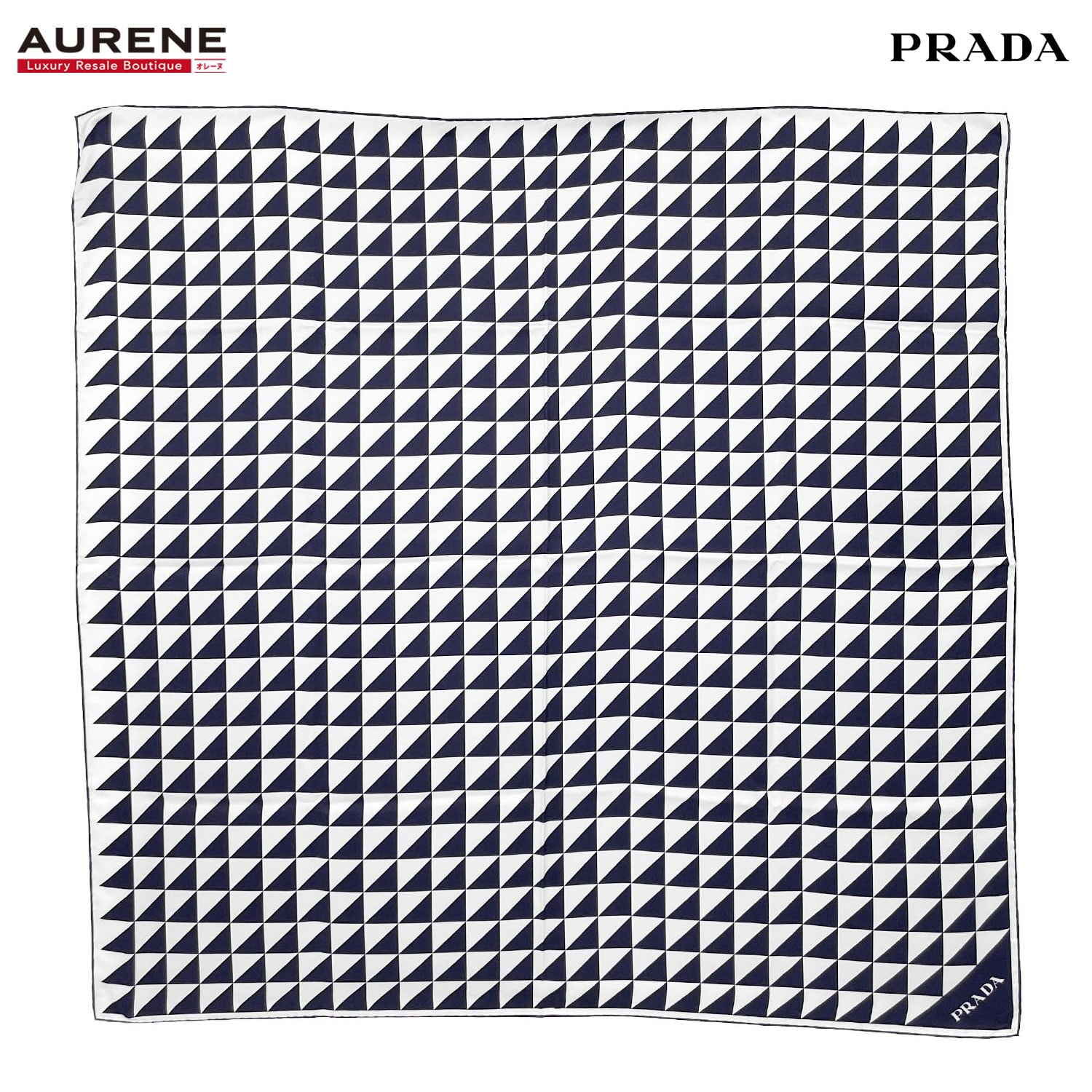 PRADA プラダ スカーフ トライアングル ロゴ ICチップ 大判 89cm 1FF001 シルク ネイビー ユニセックス 【中古】
