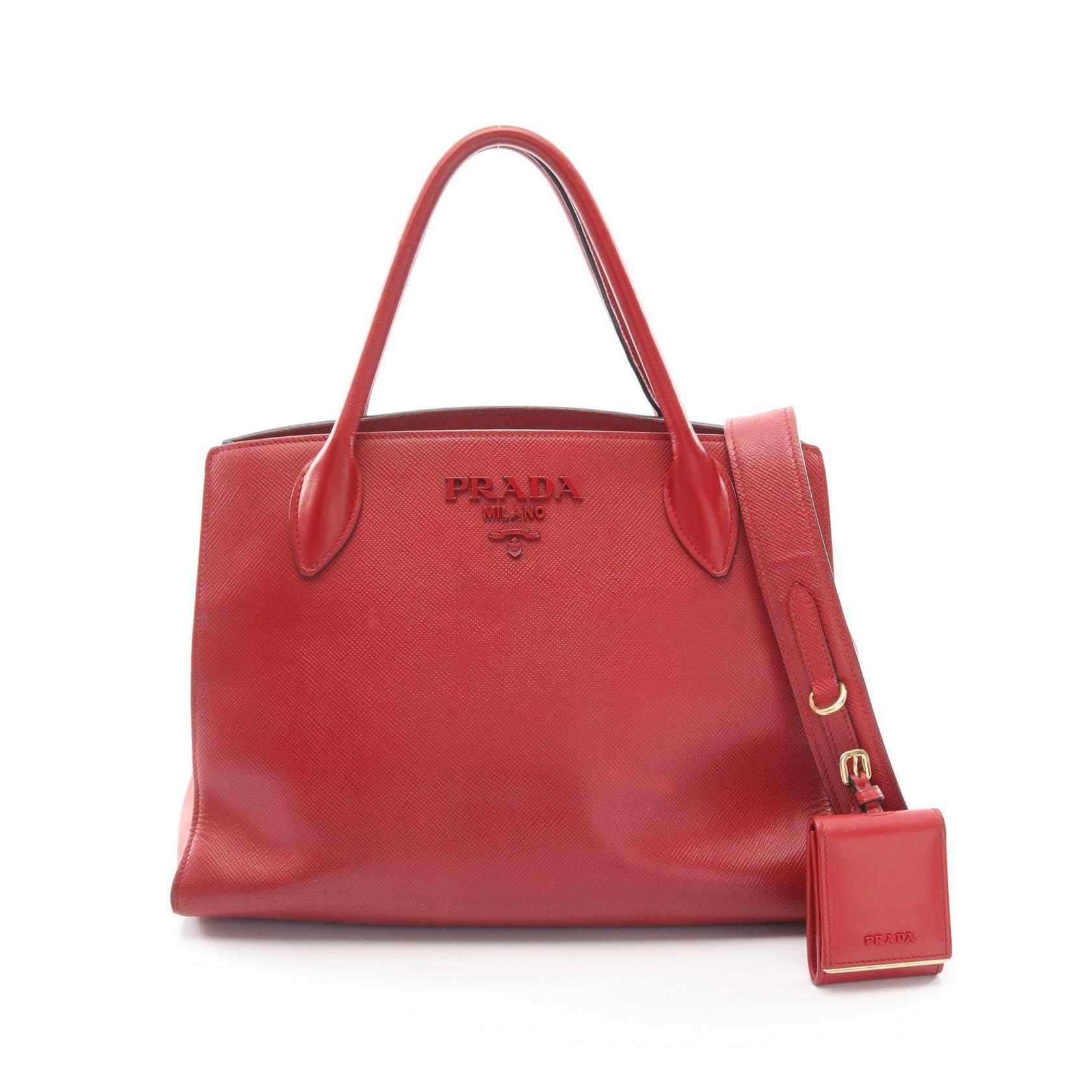 プラダ PRADA SAFFIANO CUIR C モノクローム 2WAY ハンドバッグ バッグ サフィアーノレザー レディース レッド系 1BA155 【中古】
