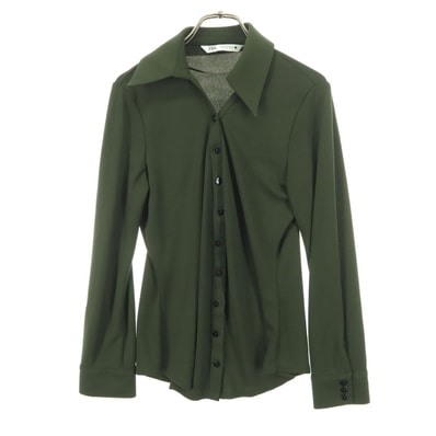 美品 ZARA ザラ 長袖 オープンカラーシャツ M グリーン