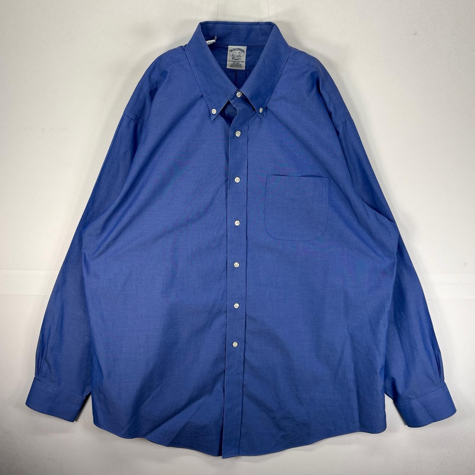 古着 ブルックスブラザーズ Brooks Brothers 長袖シャツ ボタンダウン 胸ポケット XL  ブルー系 無地 メンズ
