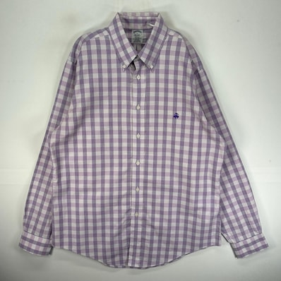 古着 ブルックスブラザーズ Brooks Brothers 長袖シャツ ボタンダウン ワンポイント L パープル系 チェック メンズ
