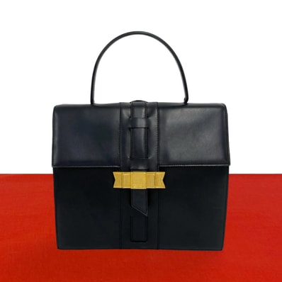 CELINE セリーヌ ロゴ リボン 金具 レザー ハンドバッグ ブラック
53074