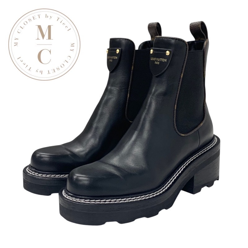 ルイヴィトン LOUIS VUITTON ボブールライン モノグラム ブーツ ショートブーツ 靴 シューズ レザー ブラック 黒 アンクルブーツ サイドゴア ロゴ