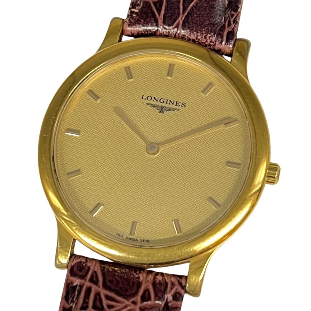 LONGINES ロンジン ゴールドカラー クォーツ メンズ 革ベルト社外品 腕時計 C1217